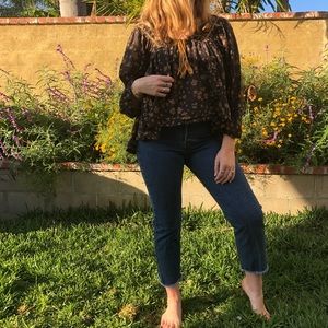 Flower blouse with string tie